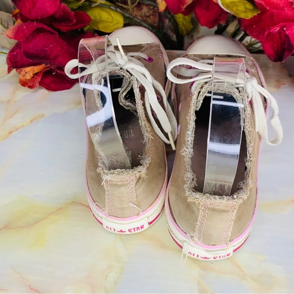 Converse All Star Tan Pink and Purple Lace Up Low Top Sneakers